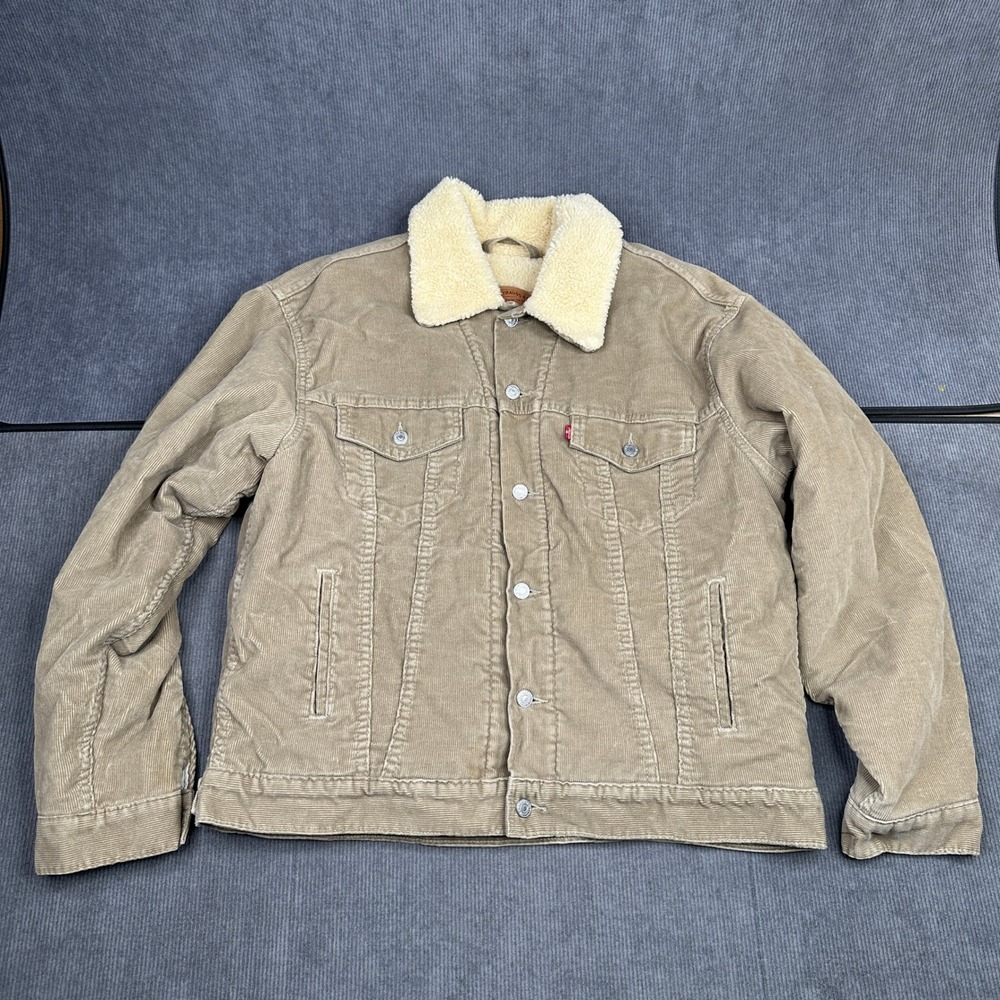Levis Sherpa Lined Corduroy Trucker Jacket Y2k Tan Beige 70520-3826 Mens Large